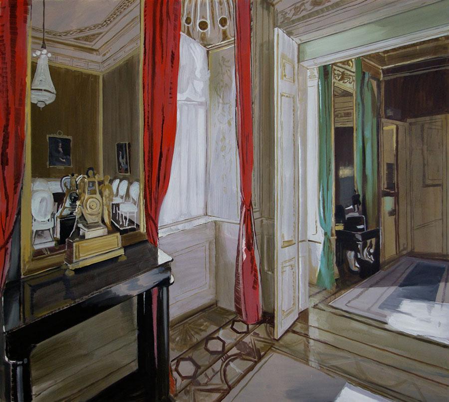 Rot-grüner Salon, 2009, Öl auf Leinwand, 180 x 200 cm